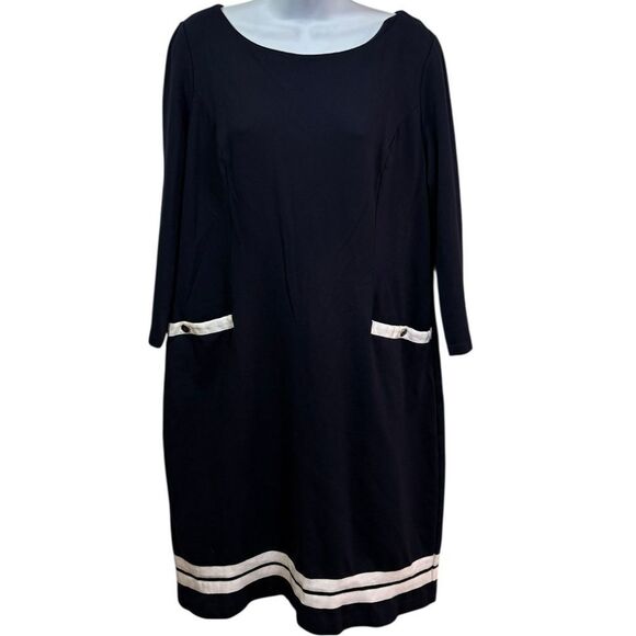 Talbots Navy Shift Dress 12 | 3/4 Sleeve Nautical Classic Work Dress - Picture 2 of 4